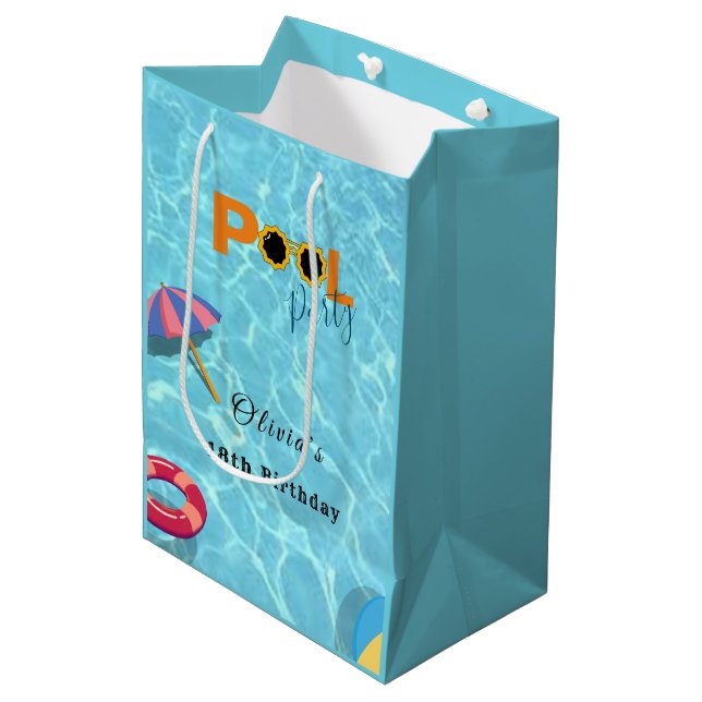 Pool Birthday Party celebration theme Medium Gift Bag (Front Angled)