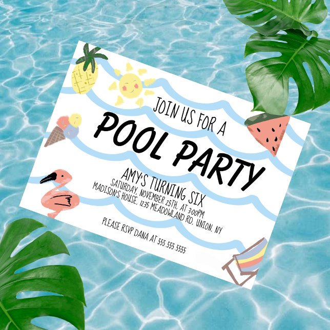 Pool Birthday Party Doodles Invitation (Creator Uploaded)