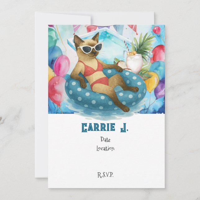 Pool Birthday Party for Cat Lovers   Invitation (Front)