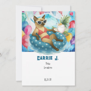 Pool Birthday Party for Cat Lovers   Invitation