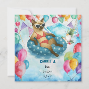 Pool Birthday Party for Cat Lovers Invitation