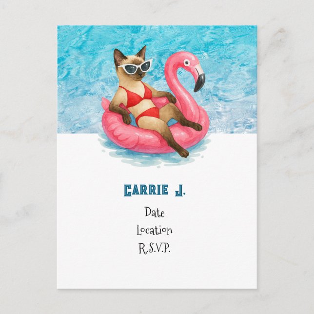 Pool Birthday Party for Cat Lovers   Postcard (Front)