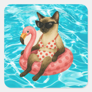 Pool Birthday Party for Cat Lovers  Square Sticker