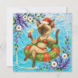 Pool Birthday Party for Cat Lovers Thank You Card