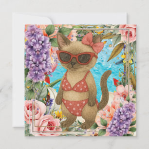 Pool Birthday Party for Cat Lovers  Thank You Card