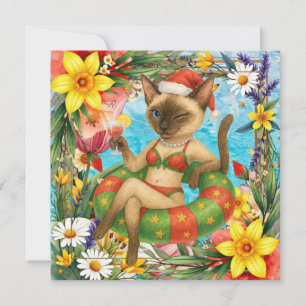 Pool Birthday Party for Cat Lovers Thank You Card