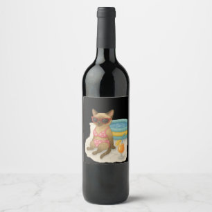 Pool Birthday Party for Cat Lovers  Wine Label