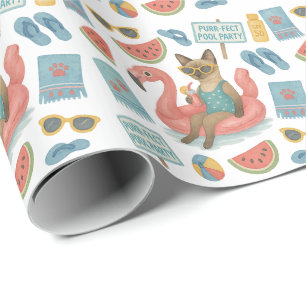 Pool Birthday Party for Cat Lovers Wrapping Paper