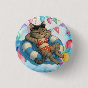 Pool Birthday Party for Siamese Cat Lovers 3 Cm Round Badge