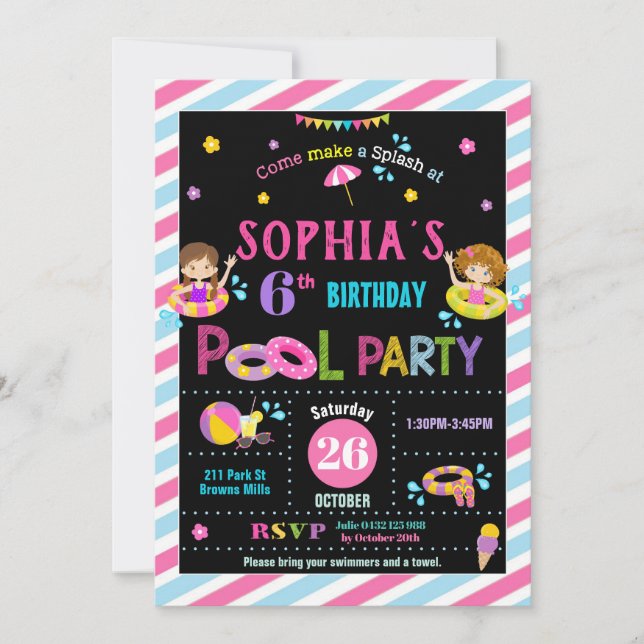 Pool Birthday Party Girl Summer Beach Swim Invitation (Front)
