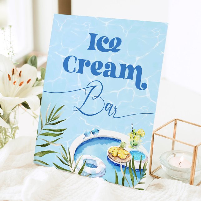Pool birthday party Ice Cream Bar Pedestal Sign (Creator Uploaded)