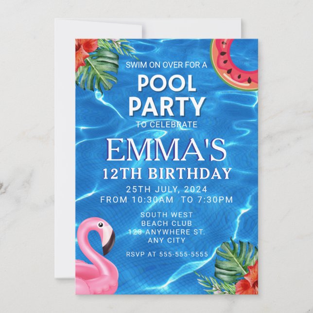Pool Birthday Party Invitation (Front)