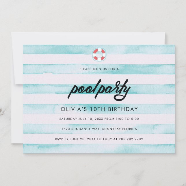 Pool Birthday Party Invitation (Front)