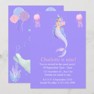 pool birthday party invitation for girls