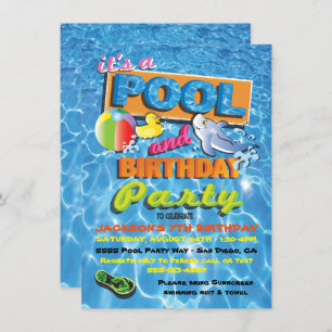 Pool Birthday Party Invitations with pool toys