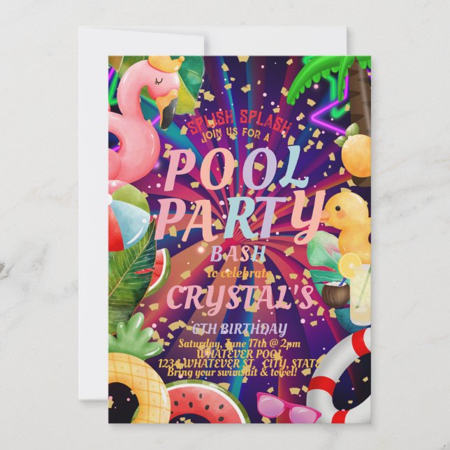 Pool Birthday Party Kids Custom Invitation (Front)