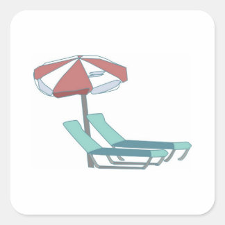Pool Chairs and Umbrella Square Sticker