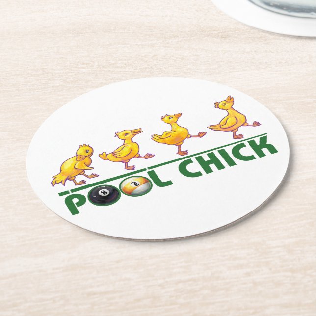 Pool Chick Round Paper Coaster (Angled)