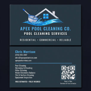 Pool Cleaning QR Code Professional Services Business Card