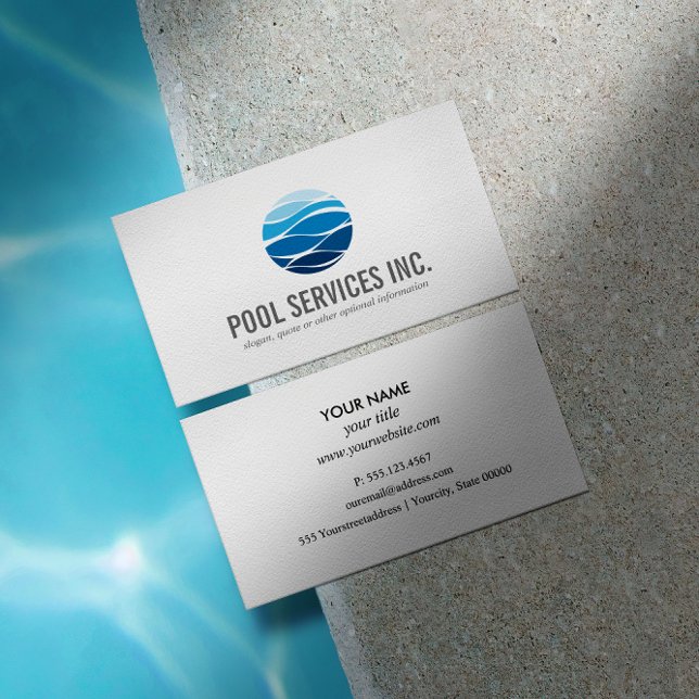 Pool Cleaning Repairing services logo professional Business Card (Pool Cleaning and Repair Services: Circle Logo Professional Business Card for Your Pool Maintenance )
