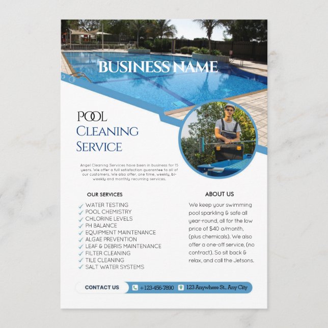 Pool Cleaning Service Business flyers Invitation (Front)