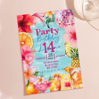 Pool Cocktail Party Tropical Summer Birthday Invitation
