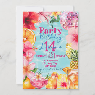 Pool Cocktail Party Tropical Summer Birthday Invitation