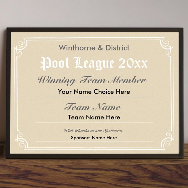 Pool Competition Certificate Poster (Creator Uploaded)