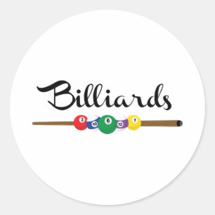 Pool Cue and Ball Border Classic Round Sticker