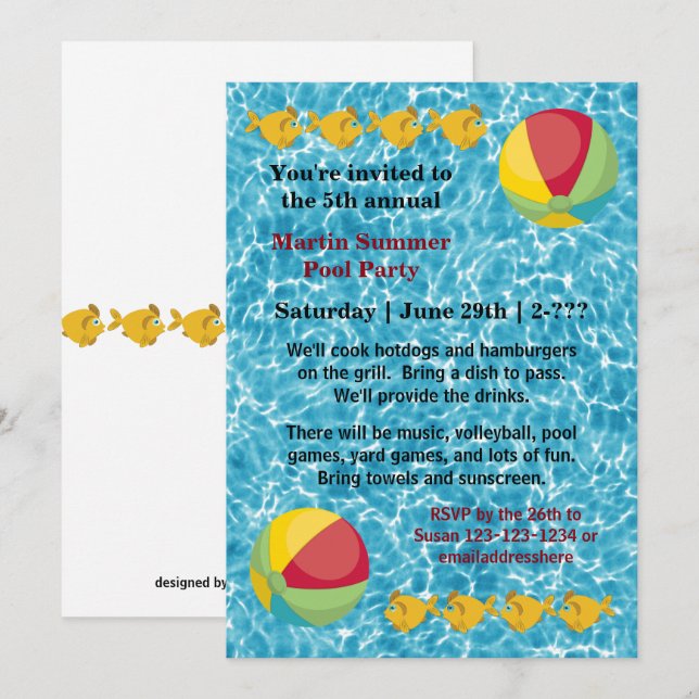 Pool Fish Ball - Pool Party Invitation (Front/Back)