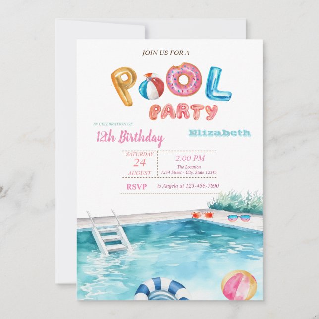 Pool Float Glasses Pool Birthday Party  Invitation (Front)