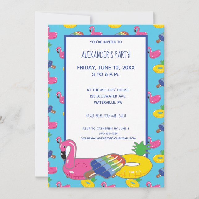 Pool Float Patterned Pool Party Custom Invitation (Front)