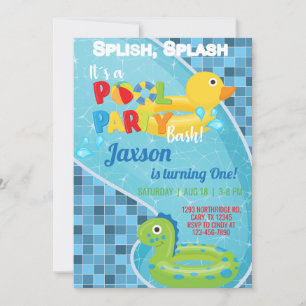 Pool floaties boy birthday invitation, pool invite