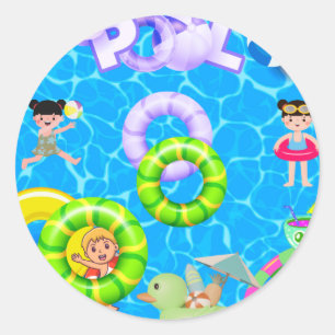pool fun and play birthday classic round sticker