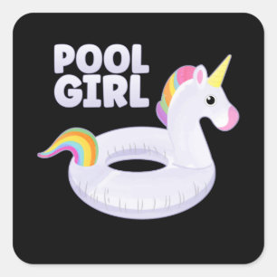 Pool Girl Unicorn Float Party Summer Vacation Square Sticker
