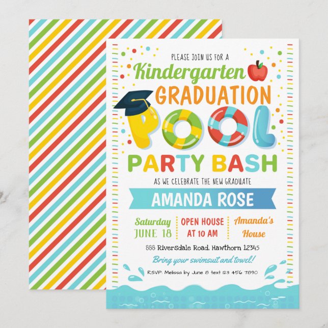 Pool Graduation Party Invitation (Front/Back)
