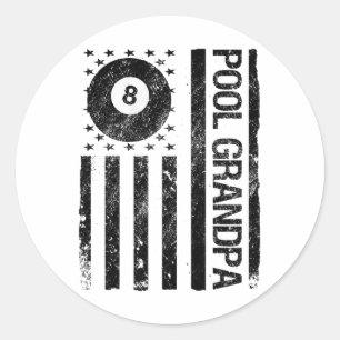 Pool Grandpa American Usa Flag Funny Billiards  Classic Round Sticker