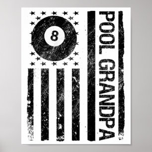 Pool Grandpa American Usa Flag Funny Billiards Poster