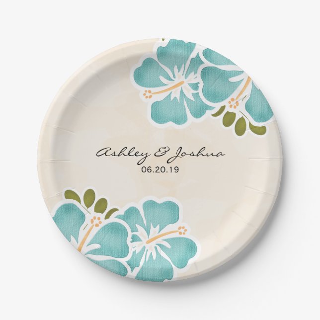Pool Hibiscus Hawaiian Wedding Paper Plate (Front)