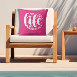Pool Life Hot Pink Cushion<br><div class="desc">Make a statement for your home or a give as a fun gift, this hot pink outdoor pillow features your family name, year established, and "Pool life cuz beaches be salty" in chic lettering. MATCHING items and more colours in our collection.</div>