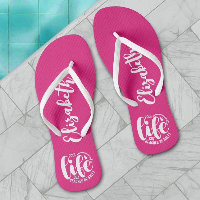 Pool Life Hot Pink Personalised Flip Flops (Pool Life Hot Pink Personalized Flip Flops)