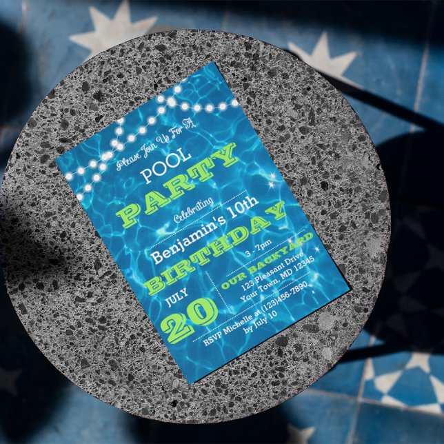 Pool Lights Green Summer Party Invitation (Creator Uploaded)