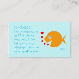 Pool Maintenance Cute Cartoon Goldfish Turquoise Business Card