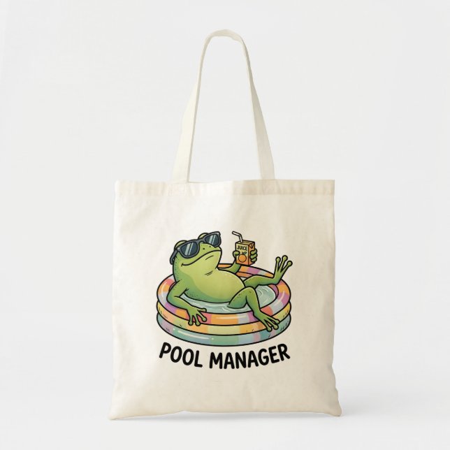Pool Manager Funny Frog Summer Cartoon Tote Bag (Front)
