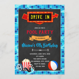 Pool movie drive in Party tem Invitation