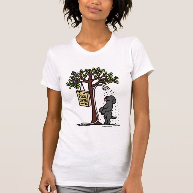 Pool Open Fun Black Labrador Cartoon T-Shirt (Front)
