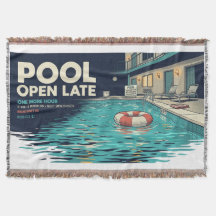 Pool Open Late Retro Motel Throw Blanket