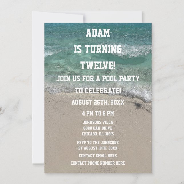 Pool Party 12th Twelfth Twelve Birthday Cool Beach Invitation (Front)