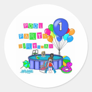 Pool Party 1st Birthday Classic Round Sticker