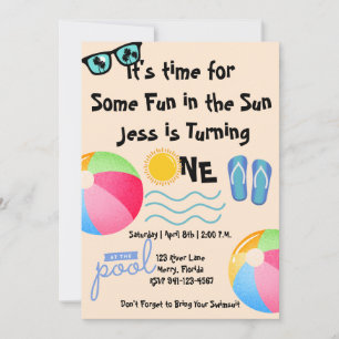 Pool Party 1st Birthday Invitation